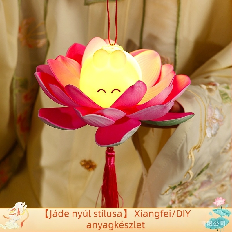 DIY készlet lótusz lámpához — nyuszis figurával, kézzel készített gyerek lámpa, kézben tartható stílusban