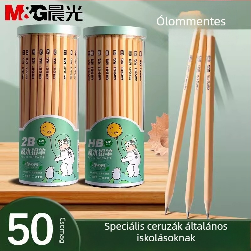 MG HB ceruzák általános iskolás gyerekeknek, természetes fa színű, 2B íráshoz és rajzoláshoz, hatszögletű és háromszög alakú test a helyesírás gyakorlásához