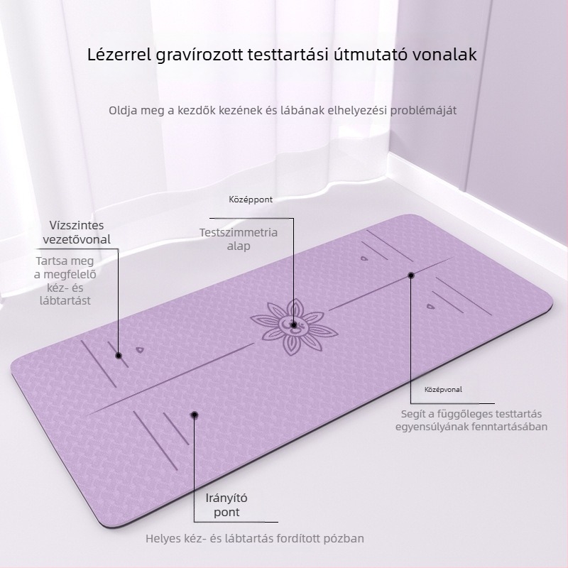 Különleges méretű jógaszőnyeg, 185 x 80 cm, 12 mm vastagság, csúszásmentes, hordozható, TPE anyagból, pilates, edzés és tánc otthon