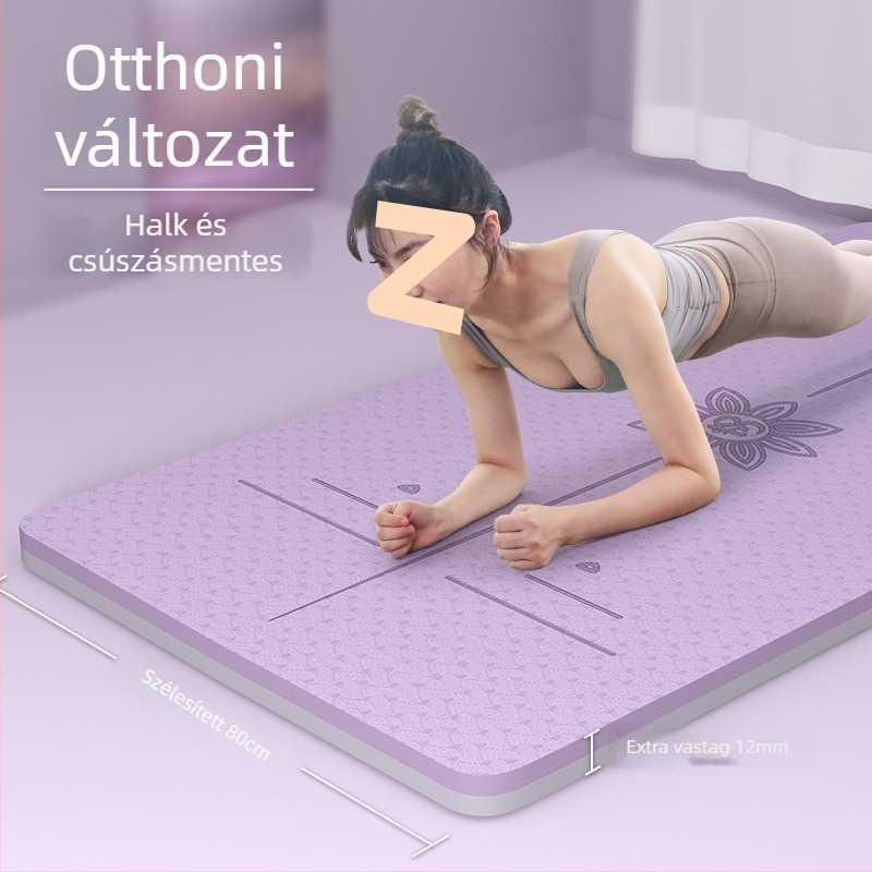 Különleges méretű jógaszőnyeg, 185 x 80 cm, 12 mm vastagság, csúszásmentes, hordozható, TPE anyagból, pilates, edzés és tánc otthon