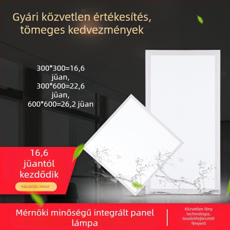 LED síkpanel lámpa fürdőszobába és a konyhába, beépített mennyezeti világítás, alumínium panel, méretek 300x300 / 300x600 / 600x600