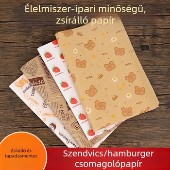 Szendvicscsomagoló papír készlet: olajfelszívó papír, hamburger papír, Kraft papír, sütőpapír, élelmiszer-biztonsági külső csomagolás