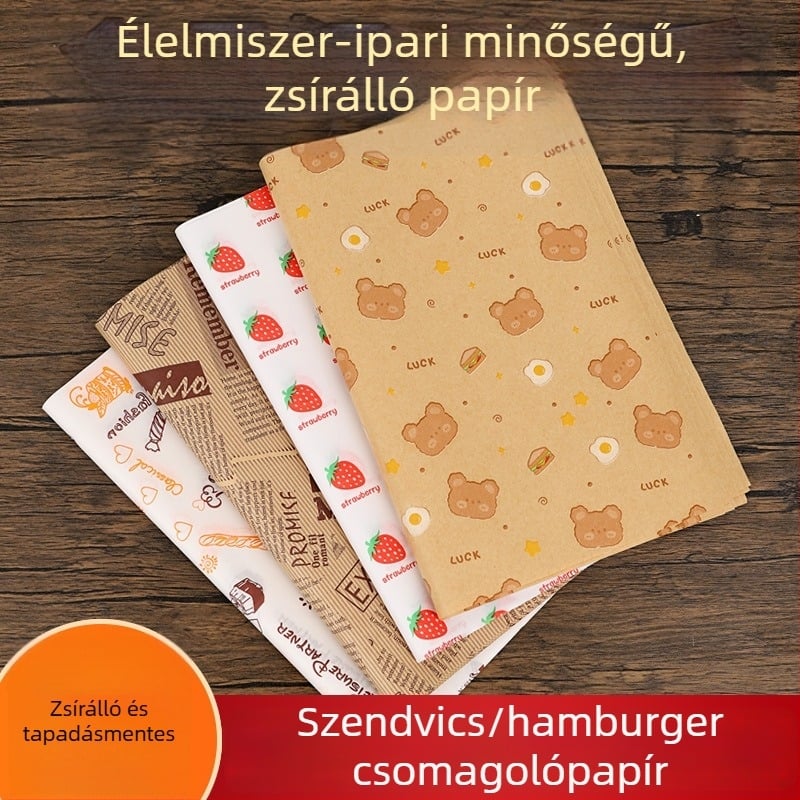 Szendvicscsomagoló papír készlet: olajfelszívó papír, hamburger papír, Kraft papír, sütőpapír, élelmiszer-biztonsági külső csomagolás