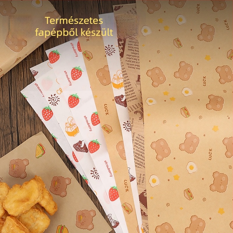 Szendvicscsomagoló papír készlet: olajfelszívó papír, hamburger papír, Kraft papír, sütőpapír, élelmiszer-biztonsági külső csomagolás