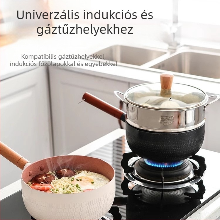 Maifan-kő bevonatú, nem tapadó kis edény bébiételhez, alkalmas instant tészta és leves készítésére, gáztűzhely kompatibilis