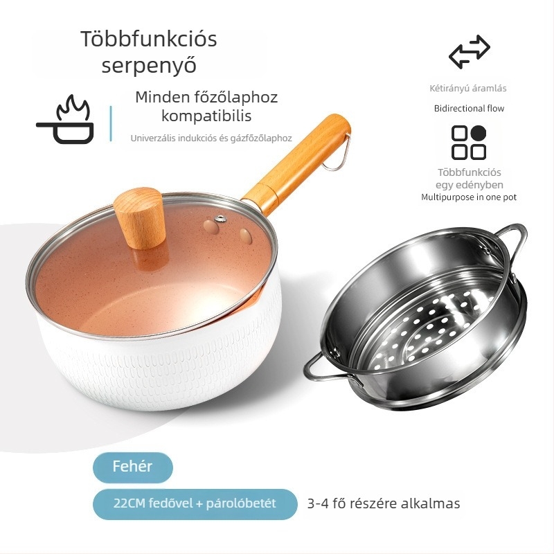 Maifan-kő bevonatú, nem tapadó kis edény bébiételhez, alkalmas instant tészta és leves készítésére, gáztűzhely kompatibilis