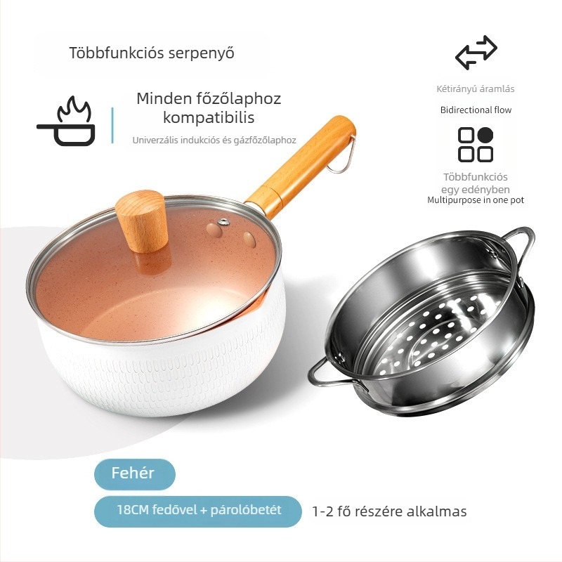 Maifan-kő bevonatú, nem tapadó kis edény bébiételhez, alkalmas instant tészta és leves készítésére, gáztűzhely kompatibilis