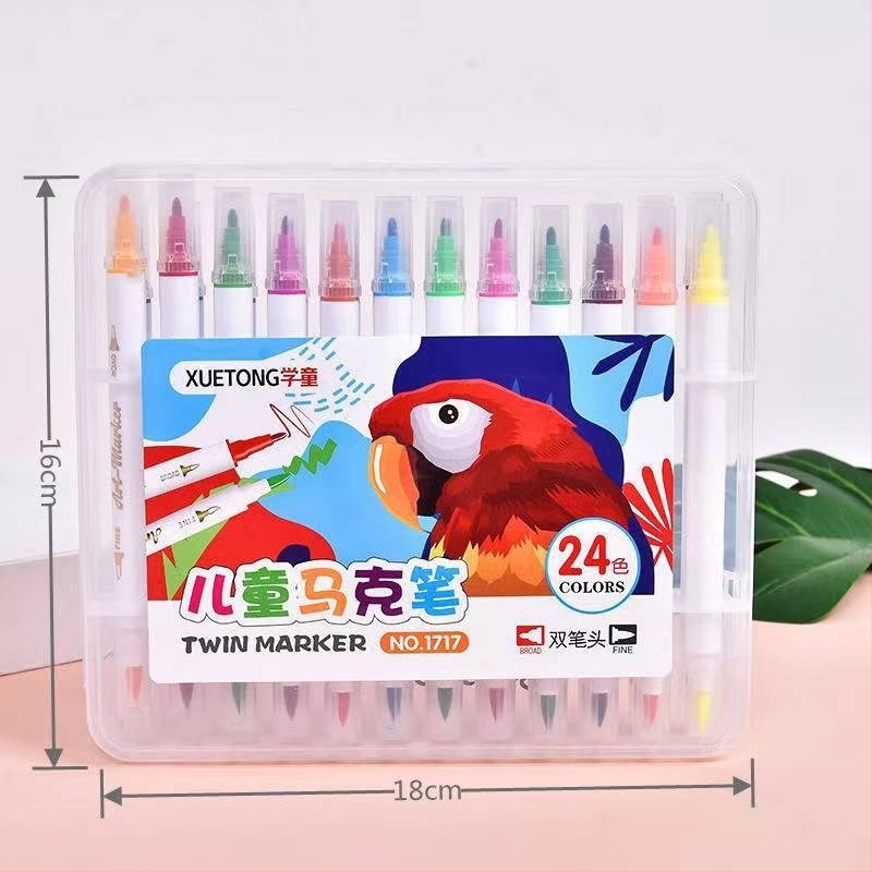 12 színű, kétoldalú vízbázisú marker gyerekeknek, óvodai rajzhoz