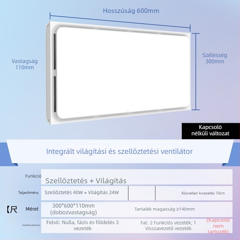 Beépített mennyezeti LED világítás és 2-in-1 szellőző ventilátor konyhához és fürdőszobához