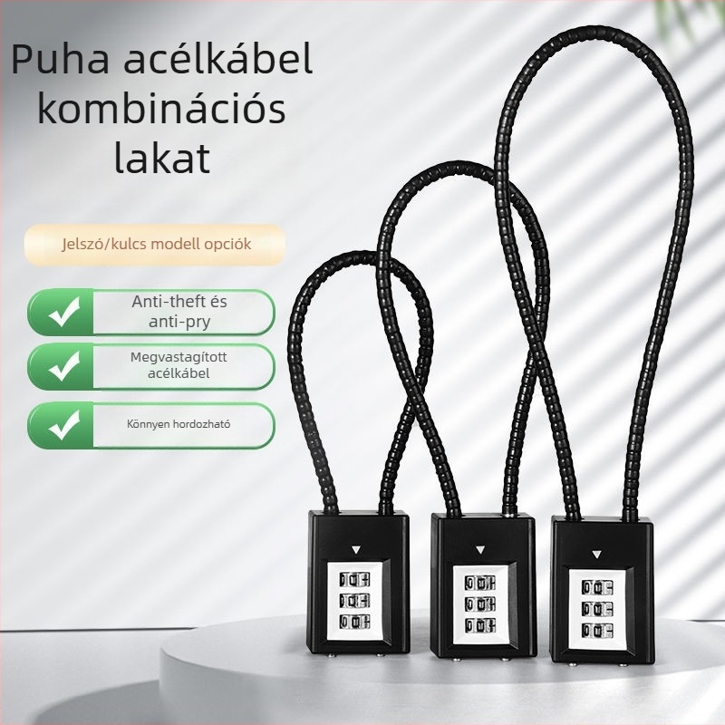 Acélkábel-zár kombinációs mechanizmussal – szekrényekhez és irattárakhoz