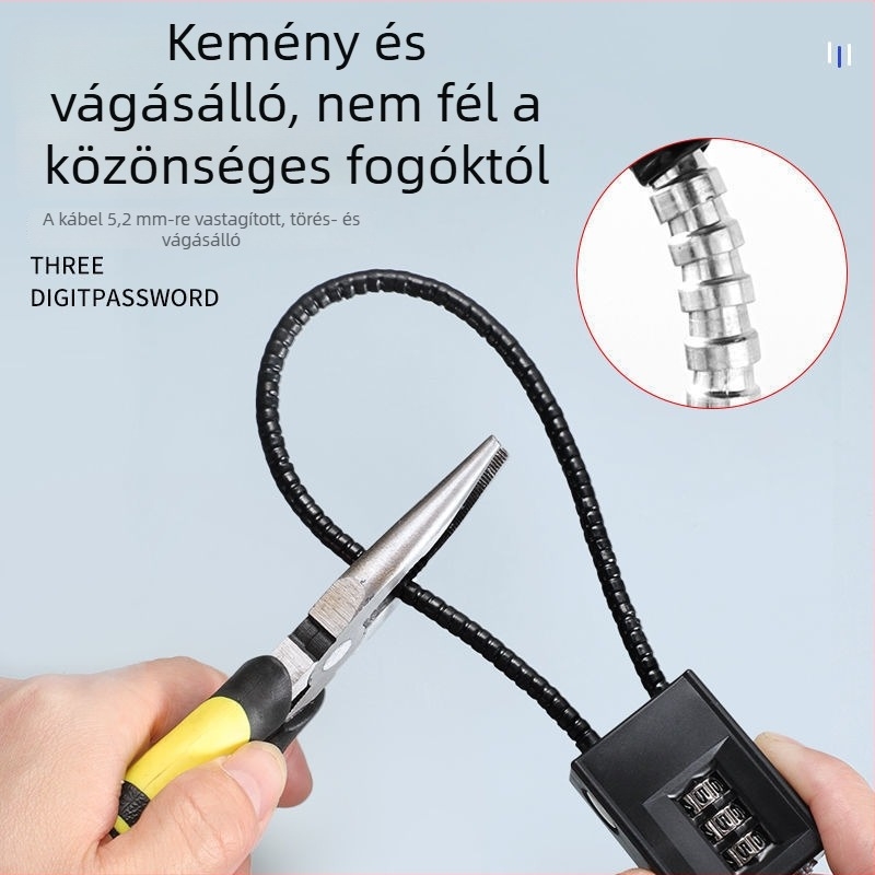 Acélkábel-zár kombinációs mechanizmussal – szekrényekhez és irattárakhoz