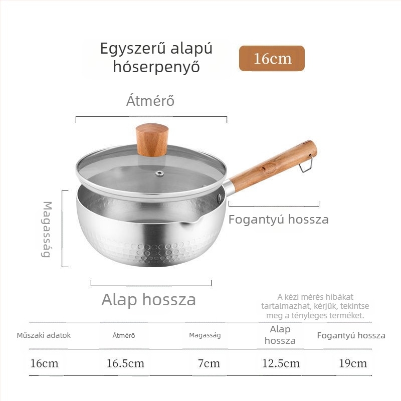 Japán stílusú alumínium edény fedővel tészta, leves és kása készítésére; indukciós tűzhely kompatibilis, vastag aljú, tartós