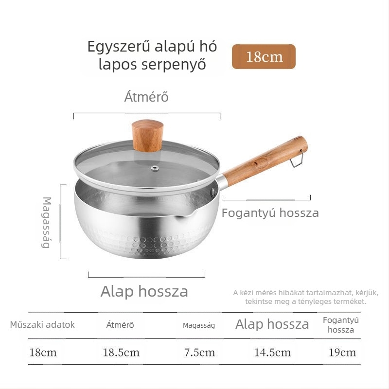 Japán stílusú alumínium edény fedővel tészta, leves és kása készítésére; indukciós tűzhely kompatibilis, vastag aljú, tartós