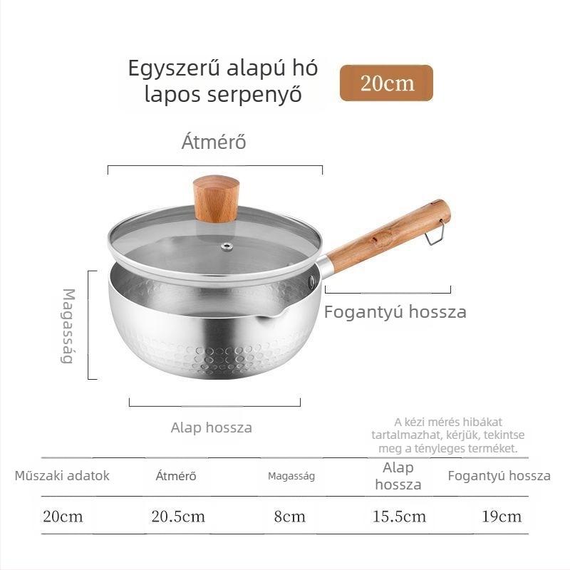 Japán stílusú alumínium edény fedővel tészta, leves és kása készítésére; indukciós tűzhely kompatibilis, vastag aljú, tartós
