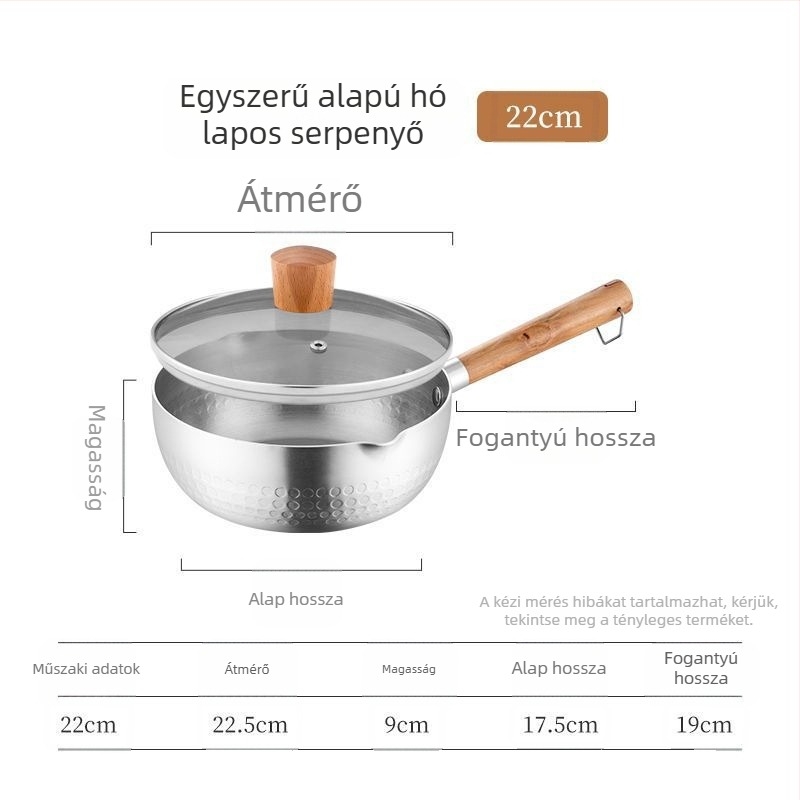 Japán stílusú alumínium edény fedővel tészta, leves és kása készítésére; indukciós tűzhely kompatibilis, vastag aljú, tartós