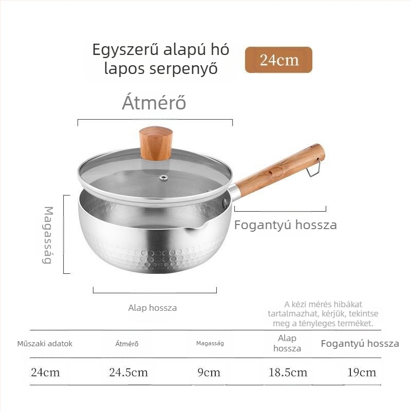 Japán stílusú alumínium edény fedővel tészta, leves és kása készítésére; indukciós tűzhely kompatibilis, vastag aljú, tartós
