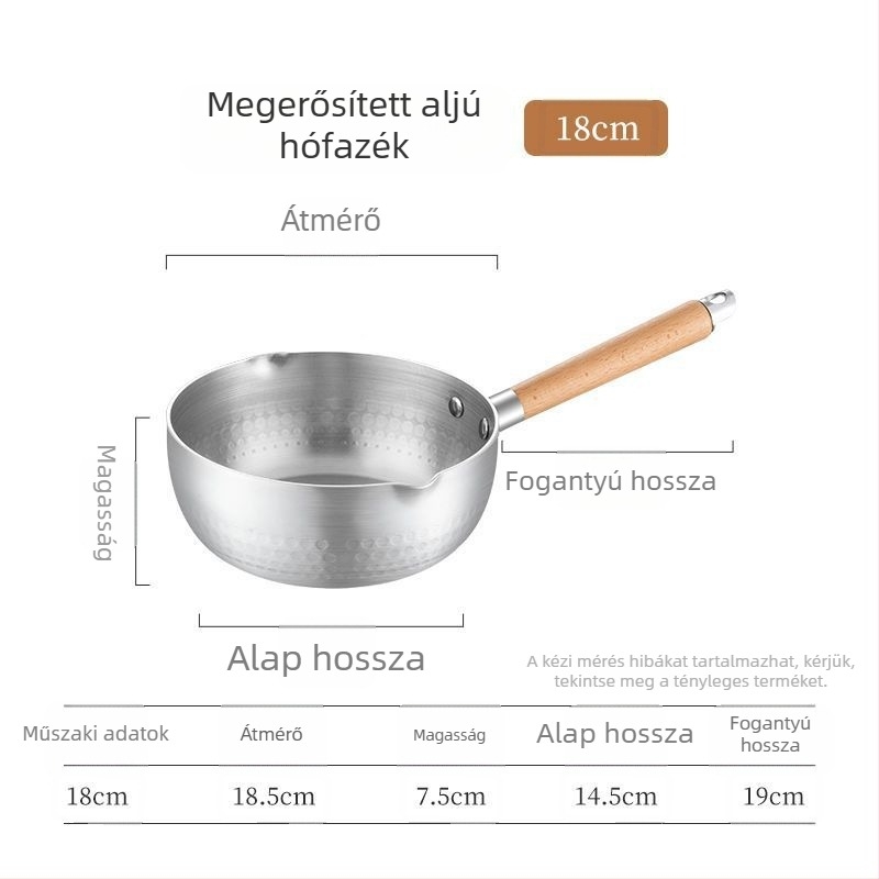 Japán stílusú alumínium edény fedővel tészta, leves és kása készítésére; indukciós tűzhely kompatibilis, vastag aljú, tartós