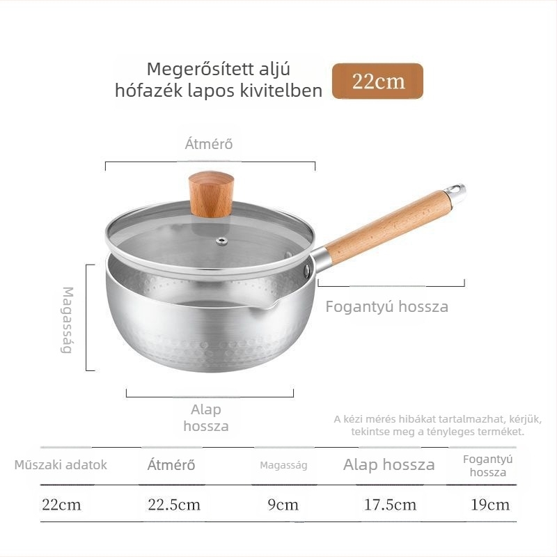 Japán stílusú alumínium edény fedővel tészta, leves és kása készítésére; indukciós tűzhely kompatibilis, vastag aljú, tartós