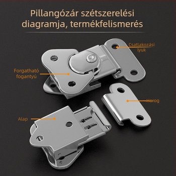 Rozsdamentes acél pillangózár szerszámtartókhoz és fatárolókhoz, forgó zár mechanizmus, modell J808B