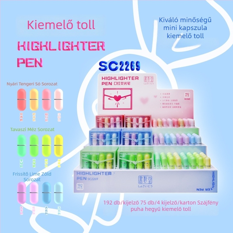 Mini tabletta alakú kiemelő toll, rúzs-stílusú, kompakt műanyag test