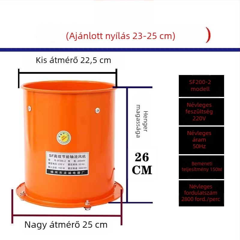 Konyhai axiális ventillátor füstgázok elvezetésére, nagy légáramlás és erős szívás