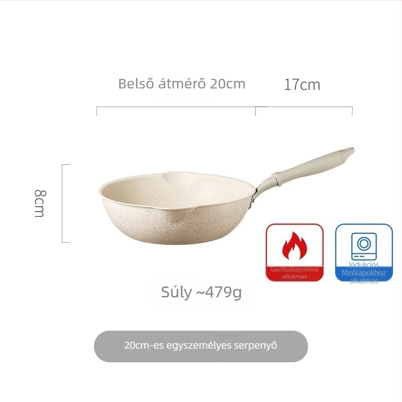 Tapadásmentes wok Maifan kővel, kis méretű, sík aljú, sütéshez és pirításhoz, alkalmas gáztűzhelyre és indukciós főzőfelületre