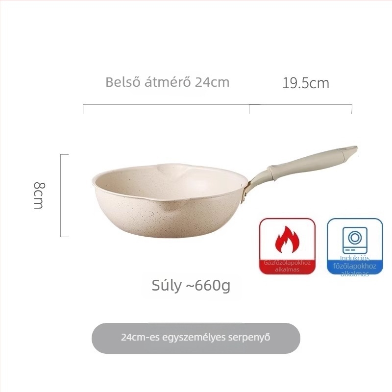 Tapadásmentes wok Maifan kővel, kis méretű, sík aljú, sütéshez és pirításhoz, alkalmas gáztűzhelyre és indukciós főzőfelületre