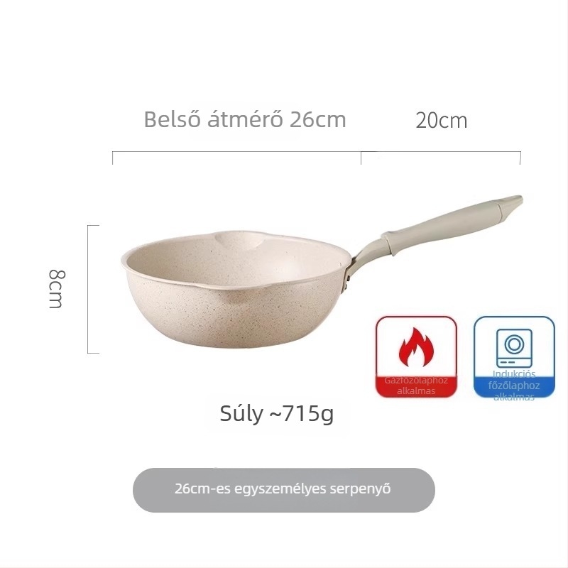 Tapadásmentes wok Maifan kővel, kis méretű, sík aljú, sütéshez és pirításhoz, alkalmas gáztűzhelyre és indukciós főzőfelületre