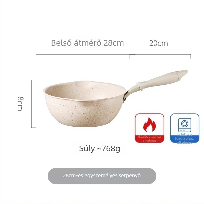 Tapadásmentes wok Maifan kővel, kis méretű, sík aljú, sütéshez és pirításhoz, alkalmas gáztűzhelyre és indukciós főzőfelületre