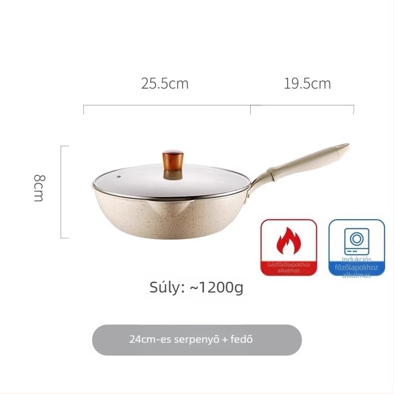 Tapadásmentes wok Maifan kővel, kis méretű, sík aljú, sütéshez és pirításhoz, alkalmas gáztűzhelyre és indukciós főzőfelületre
