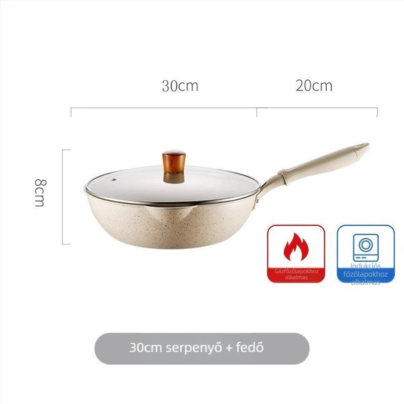 Tapadásmentes wok Maifan kővel, kis méretű, sík aljú, sütéshez és pirításhoz, alkalmas gáztűzhelyre és indukciós főzőfelületre