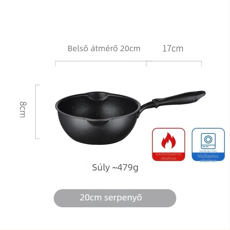 Tapadásmentes wok Maifan kővel, kis méretű, sík aljú, sütéshez és pirításhoz, alkalmas gáztűzhelyre és indukciós főzőfelületre