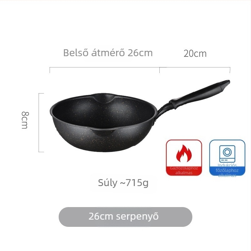 Tapadásmentes wok Maifan kővel, kis méretű, sík aljú, sütéshez és pirításhoz, alkalmas gáztűzhelyre és indukciós főzőfelületre