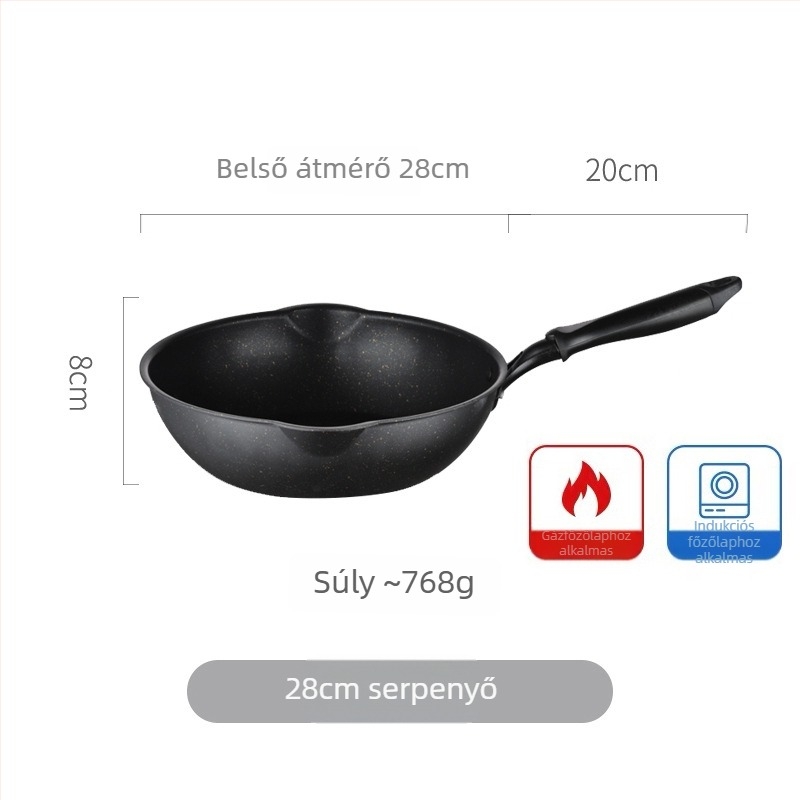Tapadásmentes wok Maifan kővel, kis méretű, sík aljú, sütéshez és pirításhoz, alkalmas gáztűzhelyre és indukciós főzőfelületre