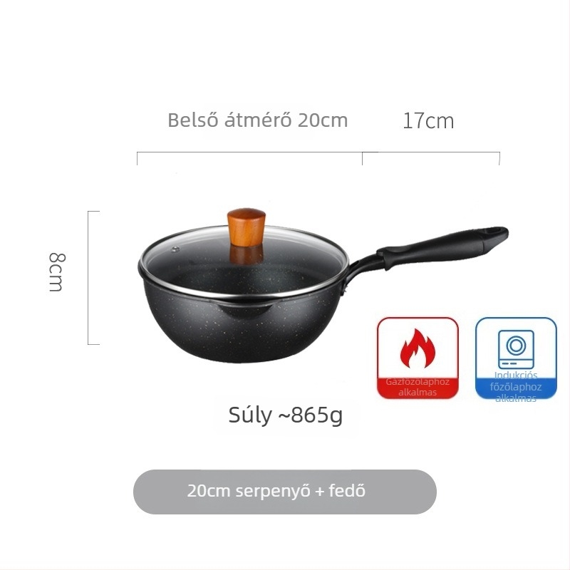 Tapadásmentes wok Maifan kővel, kis méretű, sík aljú, sütéshez és pirításhoz, alkalmas gáztűzhelyre és indukciós főzőfelületre