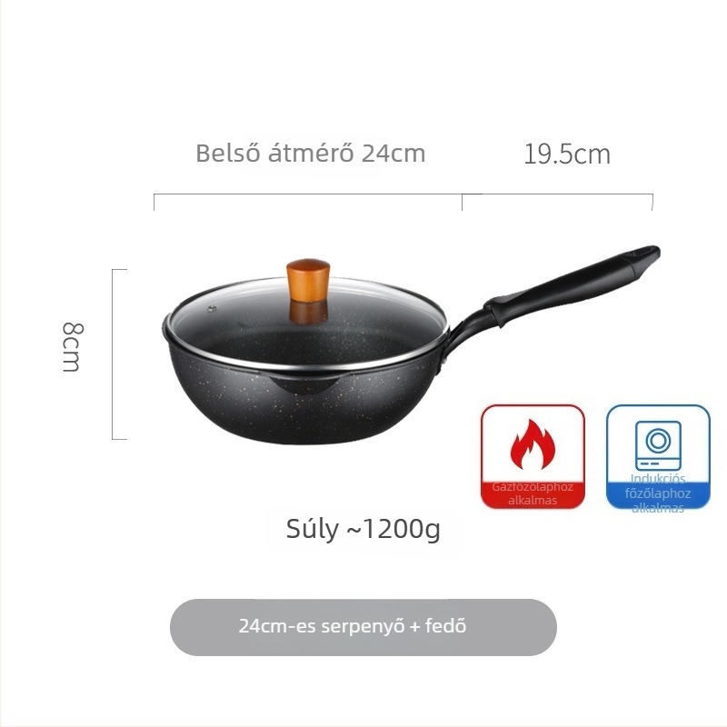 Tapadásmentes wok Maifan kővel, kis méretű, sík aljú, sütéshez és pirításhoz, alkalmas gáztűzhelyre és indukciós főzőfelületre
