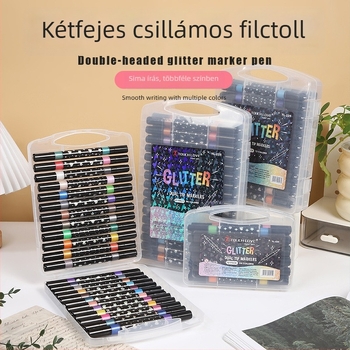 Kétoldalas csillámló marker puha hegyeivel, akvarellekhez, általános iskolásoknak, csillámló porral, kiemelő toll