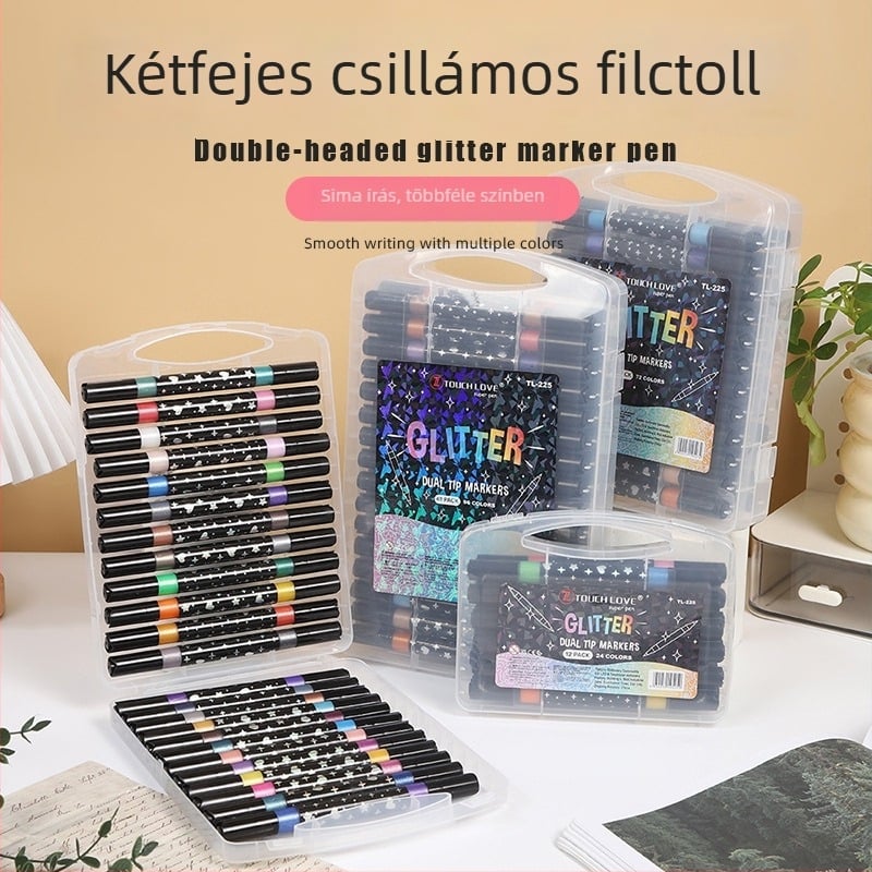 Kétoldalas csillámló marker puha hegyeivel, akvarellekhez, általános iskolásoknak, csillámló porral, kiemelő toll