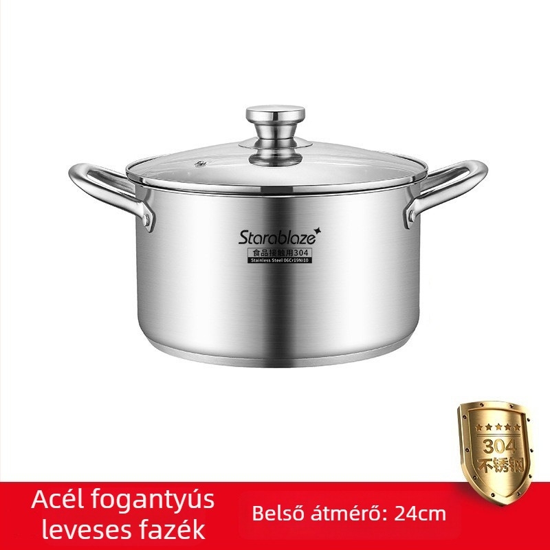 304 rozsdamentes acél leveses fazék egyenes falú, nagy kapacitású, kiemelt oldalakkal a kiöntés megelőzéséhez, dupla aljzattal, otthoni és kereskedelmi használatra