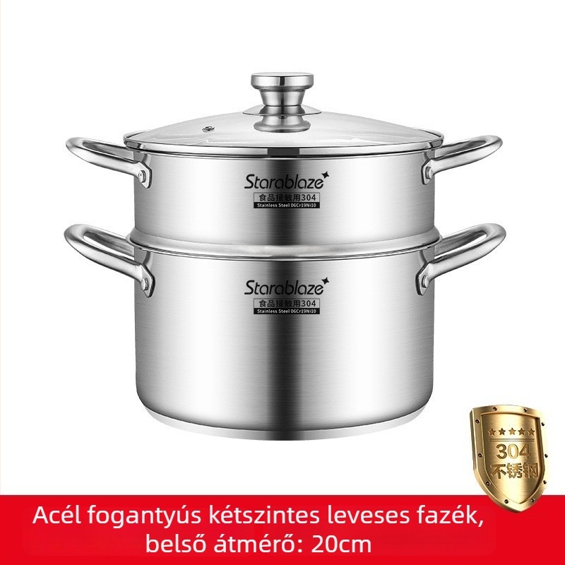 304 rozsdamentes acél leveses fazék egyenes falú, nagy kapacitású, kiemelt oldalakkal a kiöntés megelőzéséhez, dupla aljzattal, otthoni és kereskedelmi használatra