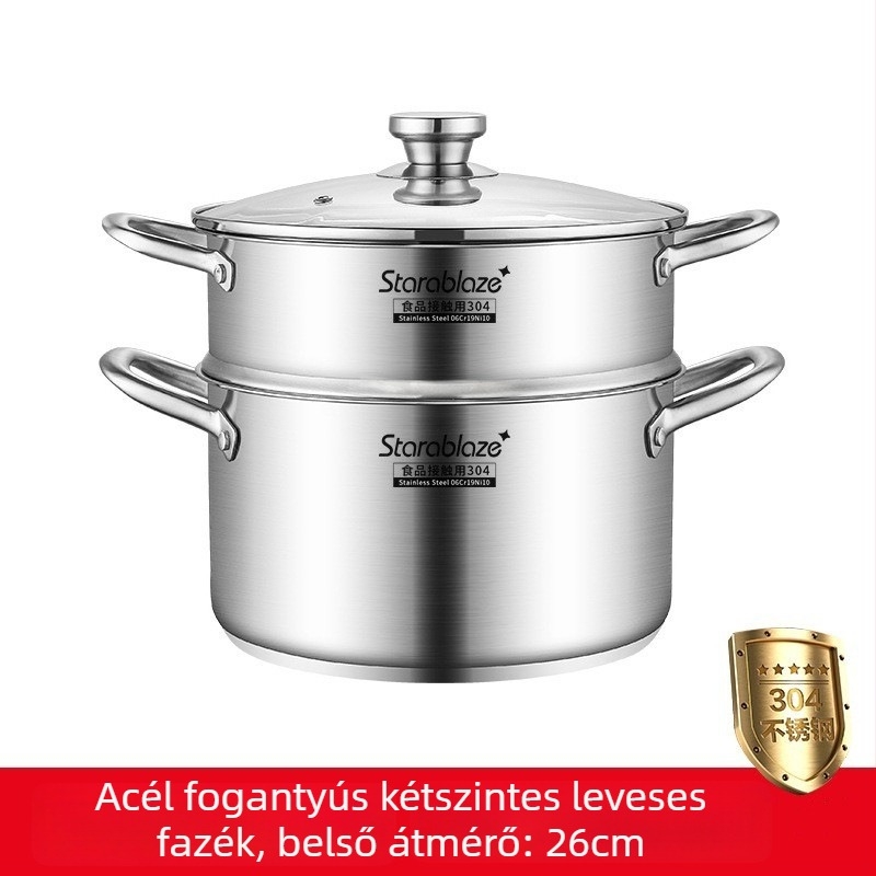 304 rozsdamentes acél leveses fazék egyenes falú, nagy kapacitású, kiemelt oldalakkal a kiöntés megelőzéséhez, dupla aljzattal, otthoni és kereskedelmi használatra