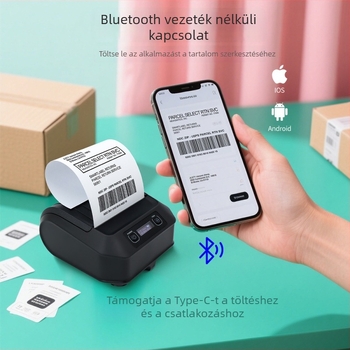 Hordozható Bluetooth hőnyomtató, 80 mm, nyugták és címkék nyomtatásához