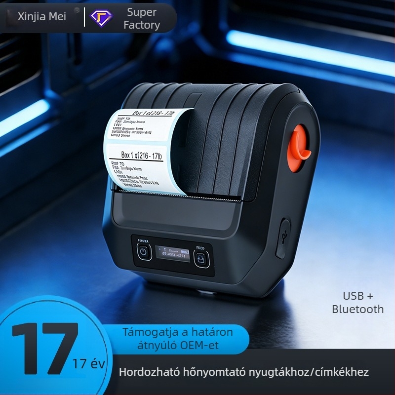 Hordozható Bluetooth hőnyomtató, 80 mm, nyugták és címkék nyomtatásához