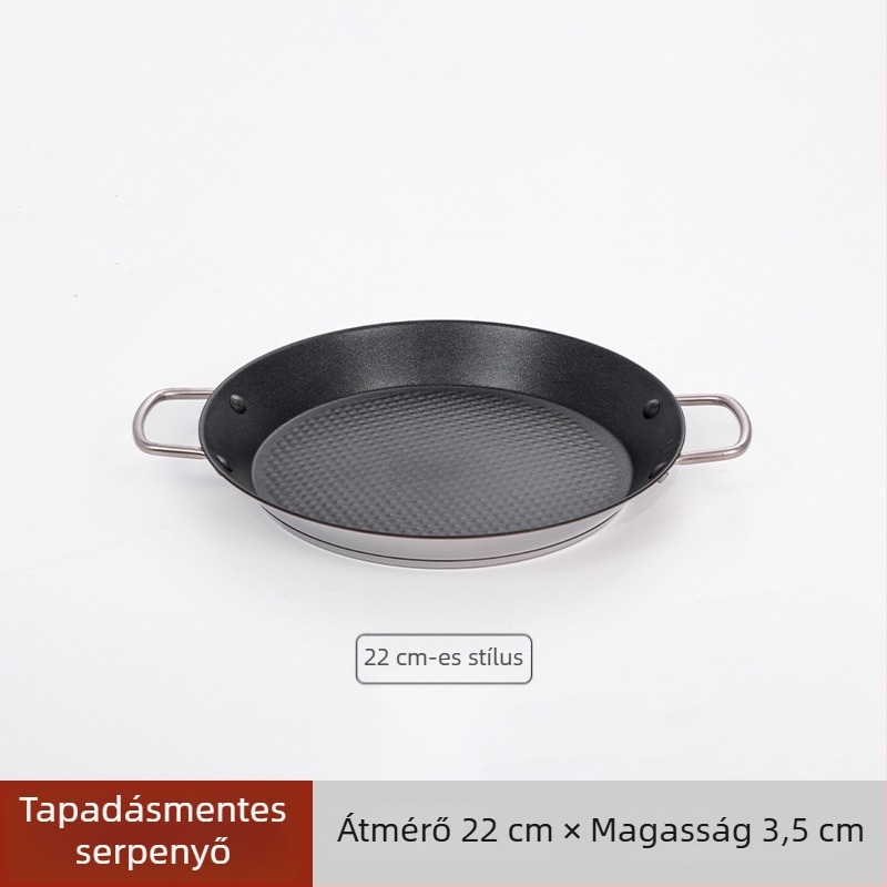 Lishun Spanyol paella serpenyő, rozsdamentes acél, tapadásmentes, dupla fül, japán stílusú