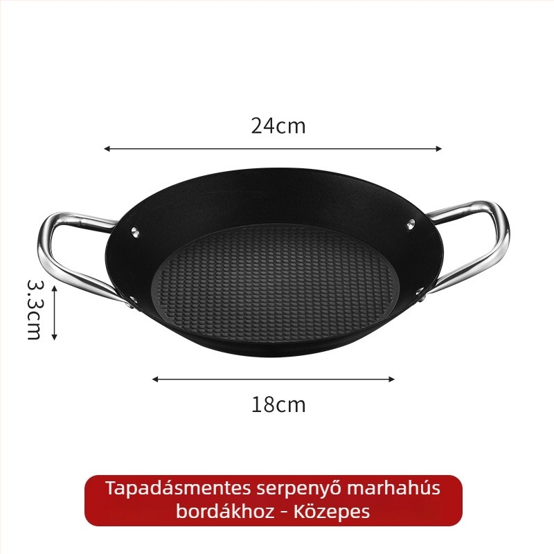 Lishun Spanyol paella serpenyő, rozsdamentes acél, tapadásmentes, dupla fül, japán stílusú