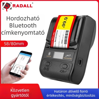 Hordozható Bluetooth címkenyomtató, 58 mm-es termikus nyomtató, kompakt 80 mm-es vonalkódnyomtató