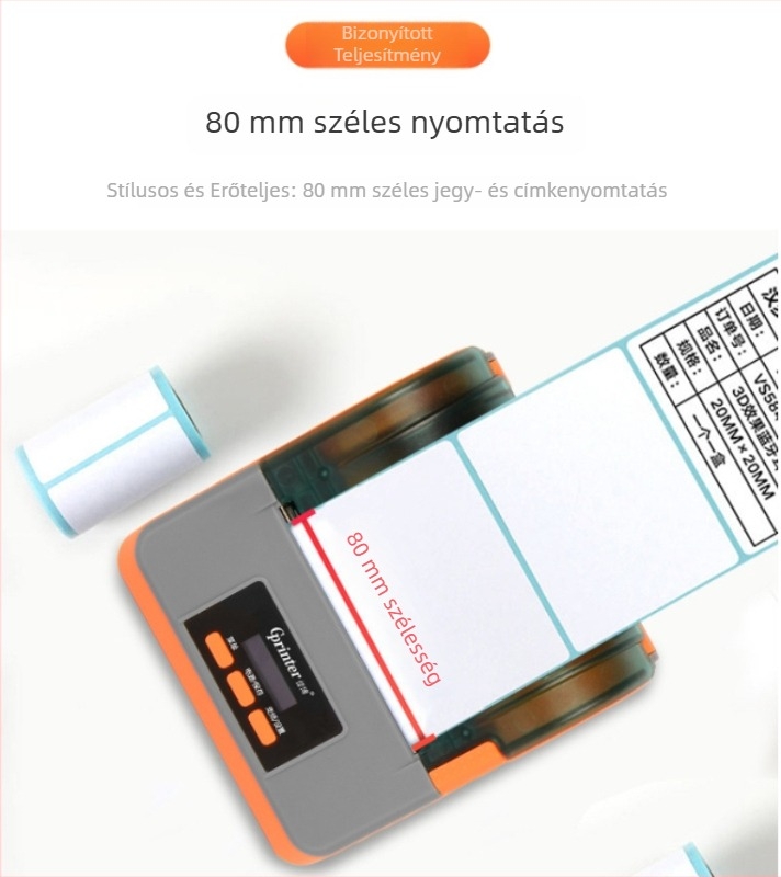 Jiabo PT-381 dupla módú címke nyomtató, hordozható 80 mm-es címke nyomtató (PT380 feljavított modell)
