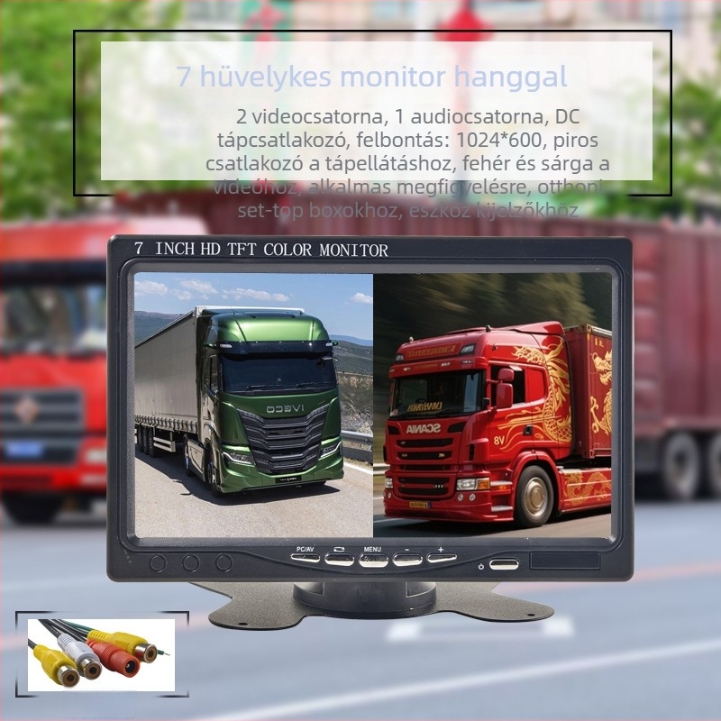 Általános 12V-os LCD járműmonitor hátrameneti képpel, VGA, 7 hüvelykes kijelző nagy járművekhez