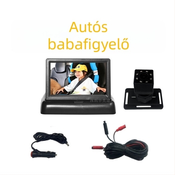 Autóba szerelhető babamonitor pánttal, HD LCD kijelző 4,3–5 hüvelyk