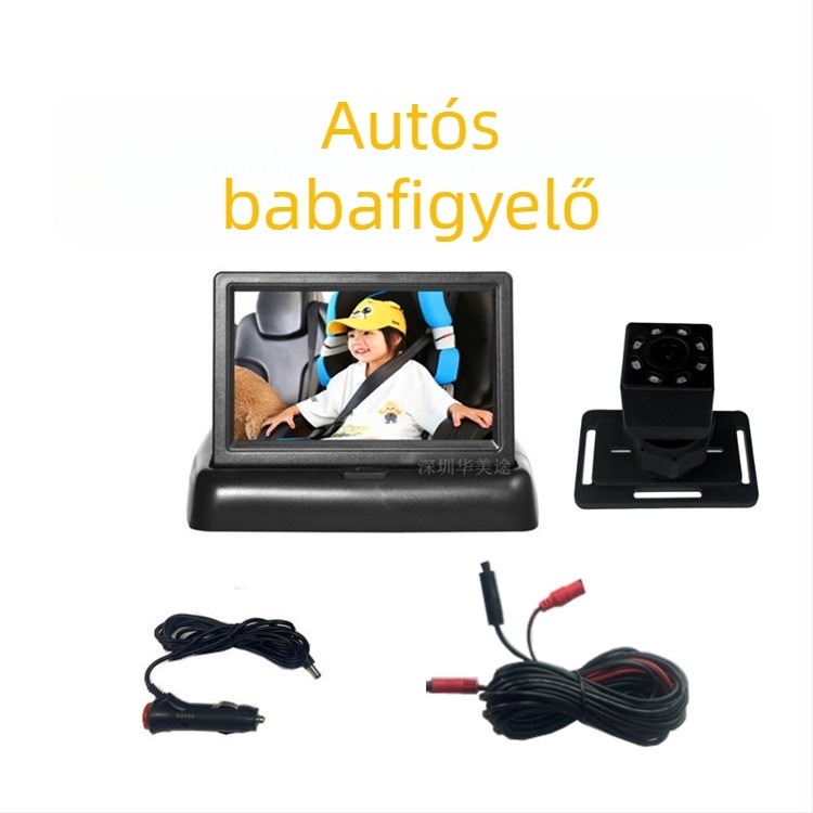 Autóba szerelhető babamonitor pánttal, HD LCD kijelző 4,3–5 hüvelyk